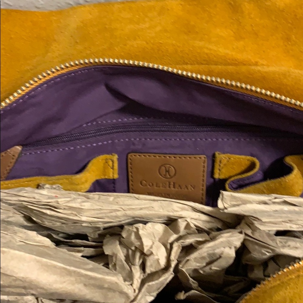 Suede dark tan and leather medium hand bag